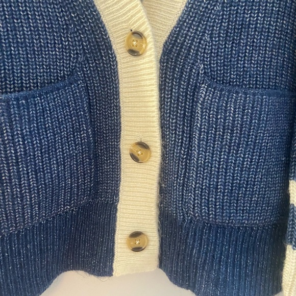 Stripe Cardigan Sweater Long Sleeve Navy/Cream Medium RARE - Picture 3 of 8